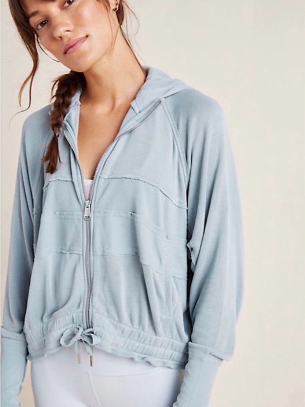 Free People Movement Trekking Out Zip-Up Distressed Hoodie Blue Size L Athlesure